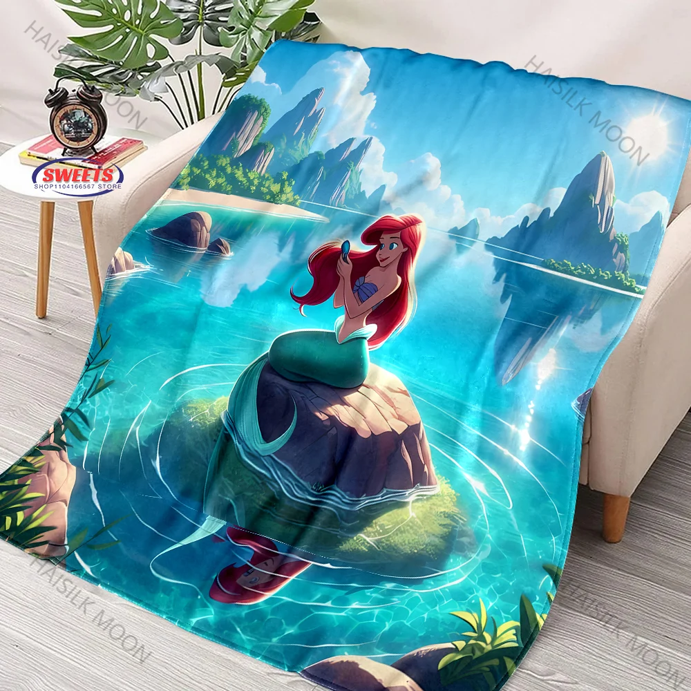 بطانية أميرات ديزني ليتل ميرميد أرييل مطبوعة ثلاثية الأبعاد للمكتب والسفر RV متعددة المشهد للفصول الأربعة متوفرة بسرعة #4