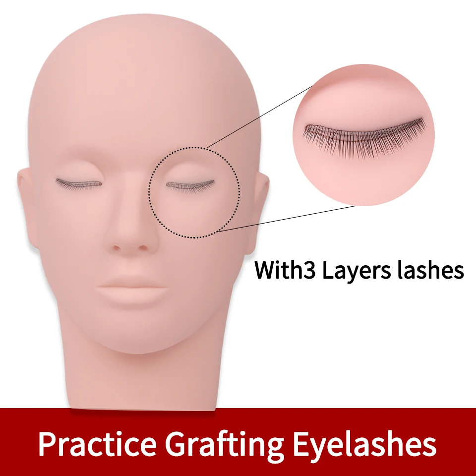3-lagiger Wimpern-Mannequin-Kopf zum Üben von Wimpern-Make-up, Werkzeug für Wimpernverlängerungen, Übungswerkzeuge für Wimpern-Transplantation, Make-up-Trainingsmodell – Detail 14
