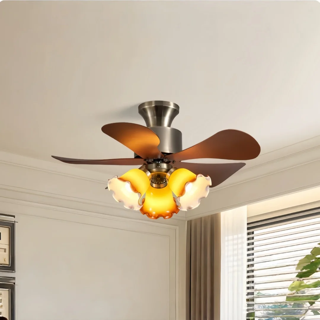 New Arrival Modern French Vintage Silent Fan Lamp Integrated Ceiling Light Retro Style For Bedroom Dining Room Home Decor