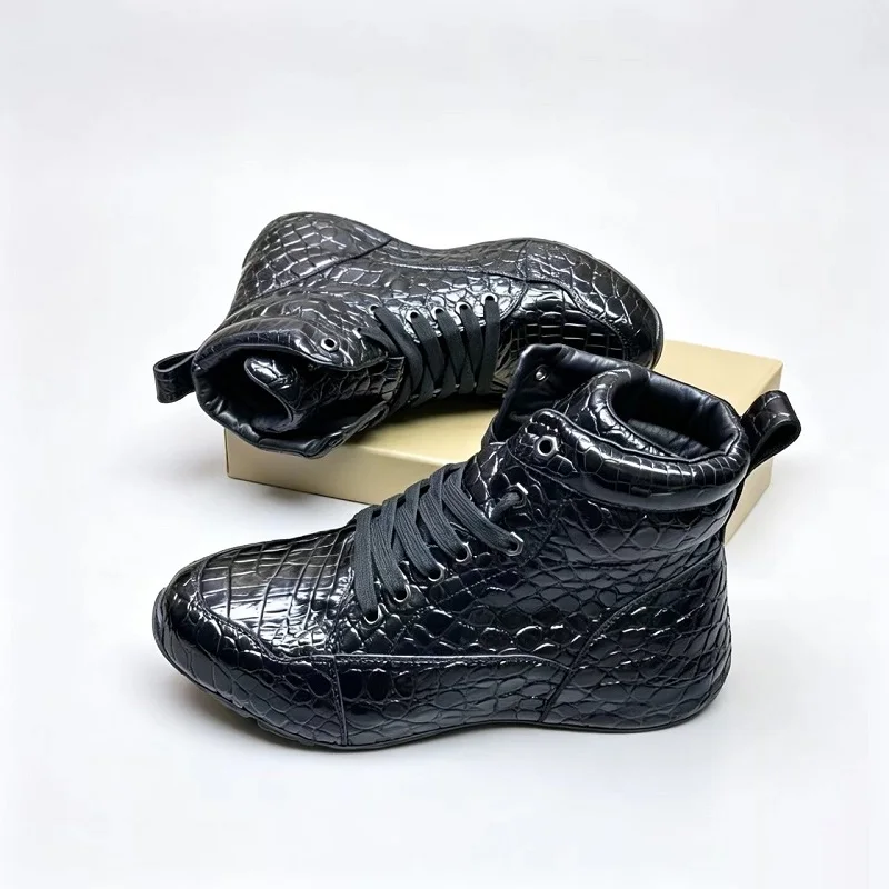 2026 new arrival Fashion Crocodile Skin&cow leather causal shoes men,male Genuine leather Sneakers Boots pdd847