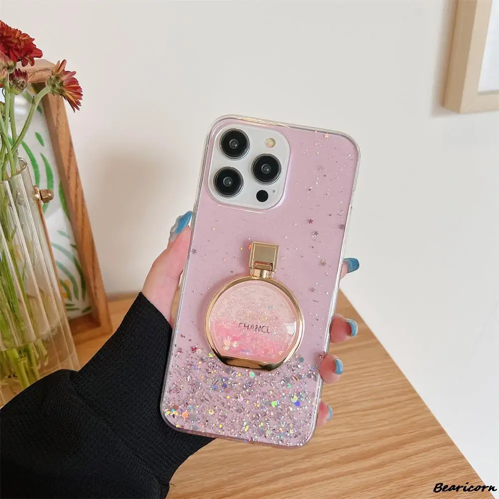 Quicksand Perfume bottle Phone Holder Glitter Case For Xiaomi Redmi Note 9 9s 9T 10T 10S 11S 11T 11E 10 Pro Max Soft Stand Cover