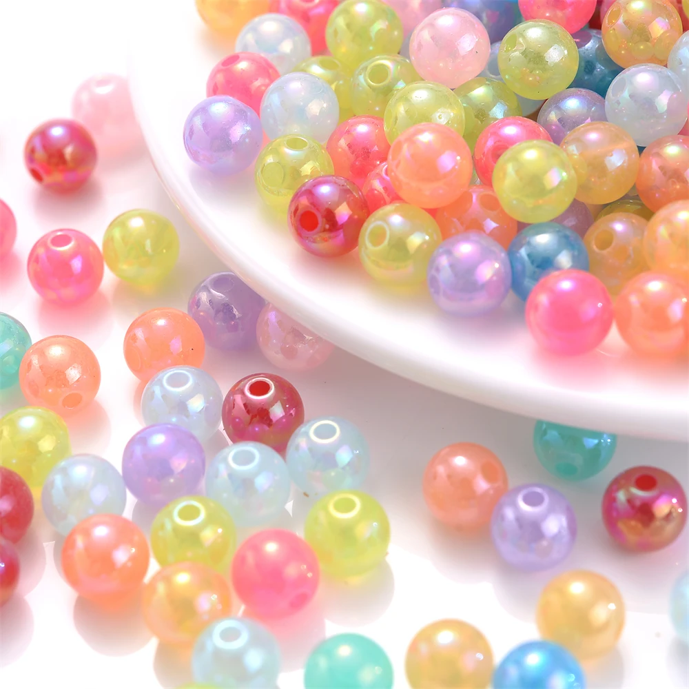 6/8/10/12mm Mix Acrylic Beads Dreamy Round Spacer Beads For Jewelry Making Accessory Diy Bracelet Necklace Sew Cloth Needlework