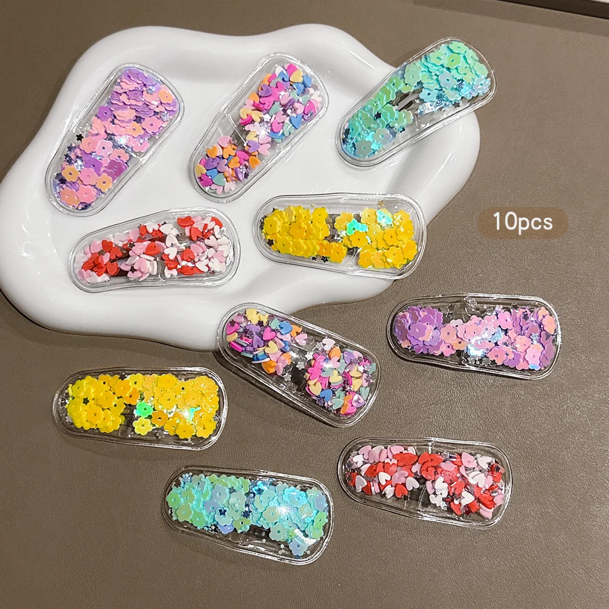 10 colorful flowing sand BB clips with sweet and stylish hairpins suitable for daily use as headwear