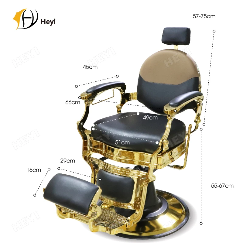 Vintage Black and Gold Barber Chair Professional Salon Styling Men's Antique Reclining Shaving Chair Luxury Barber Chair