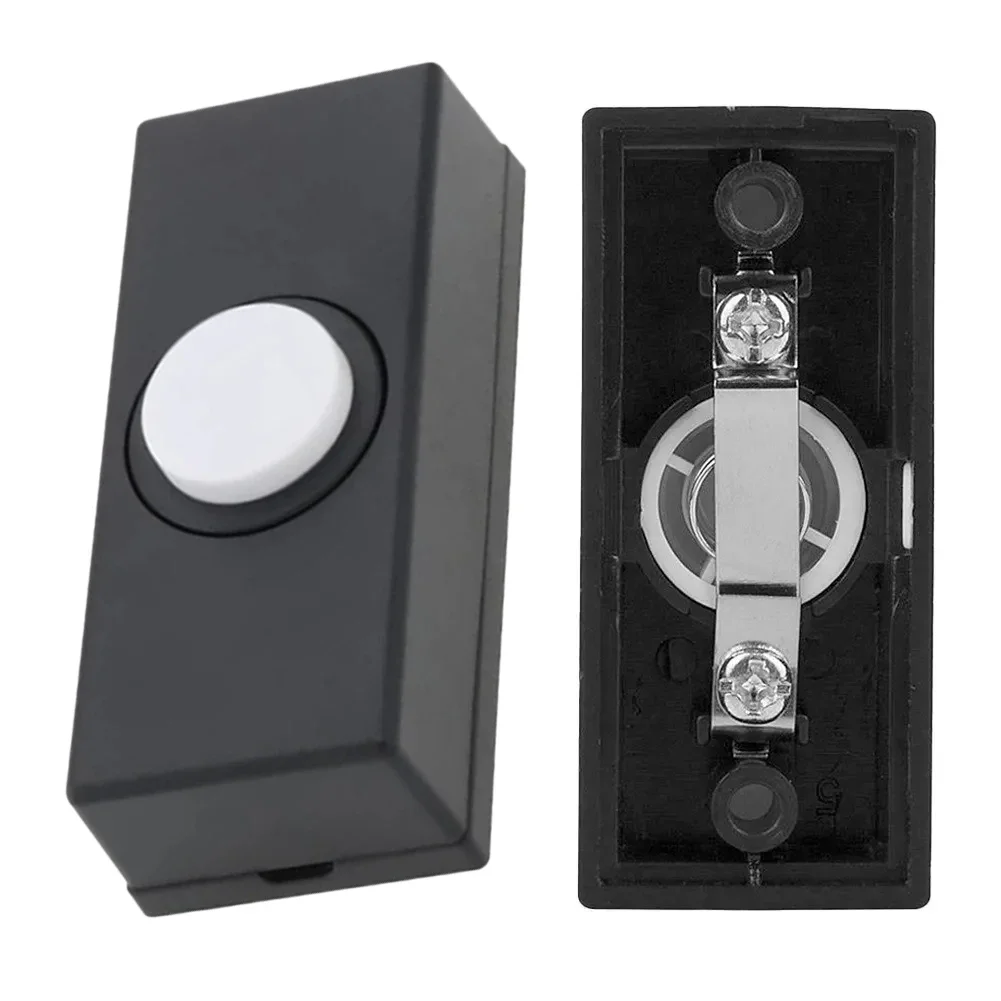 1pc Doorbell Push Button ABS Wired Connection Convenient Plastic Hard Wiring Black Door Bell Chime Bell Push Press Button Tools