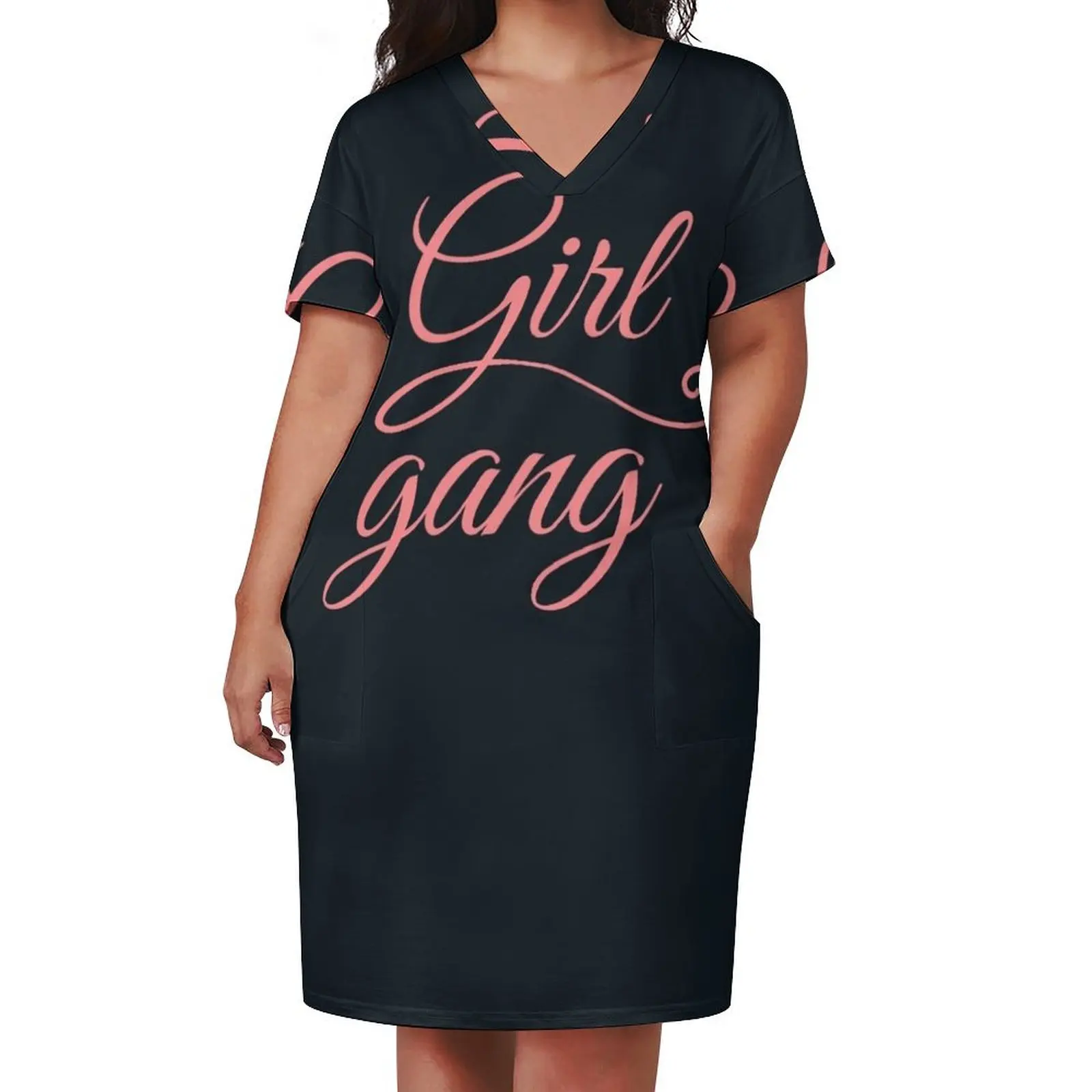 Girl gang typography Loose Pocket Dress women dress dress for women summer summer dresses women 2025