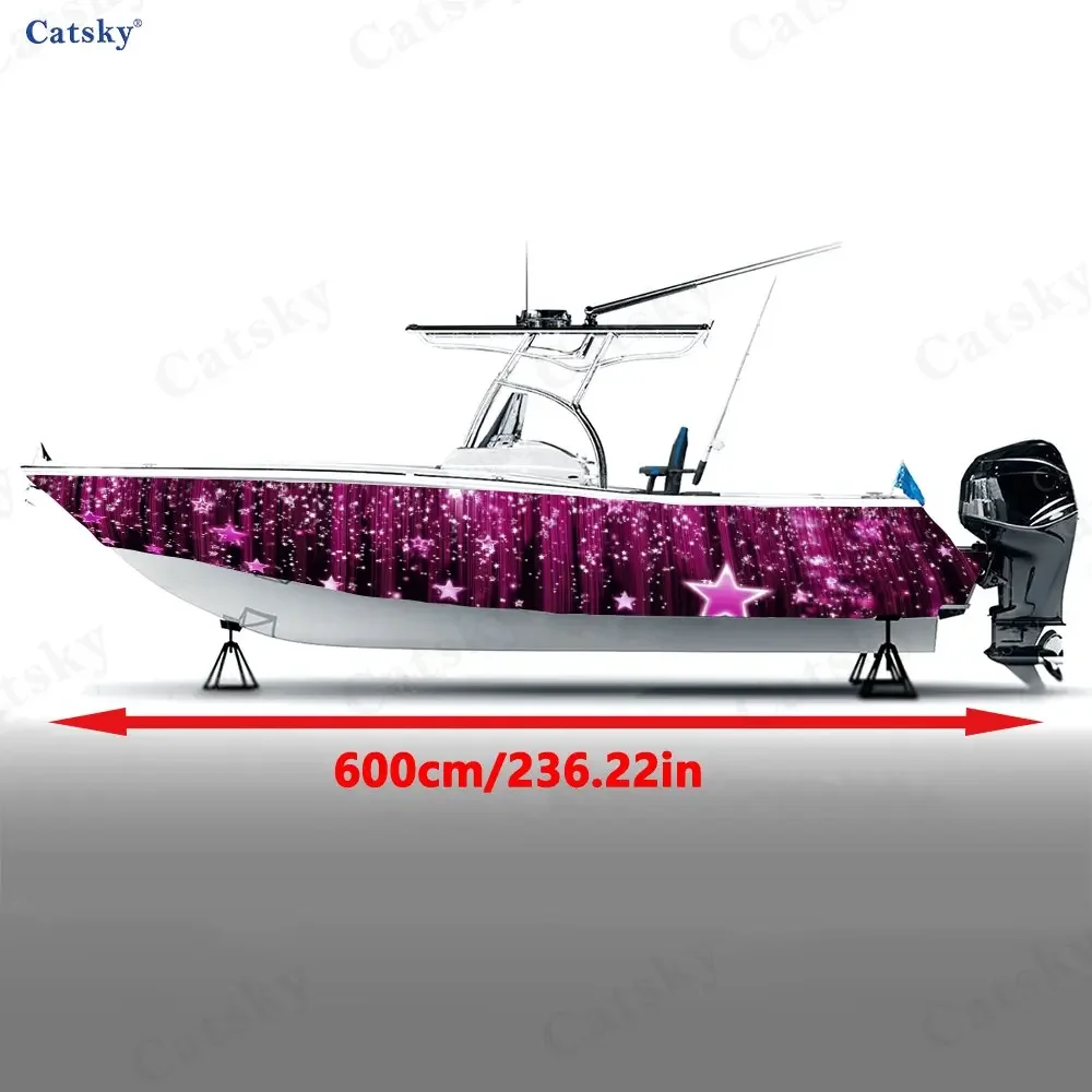 2Pcs Pink-Purple Star Rain Boat Stickers, PVC Waterproof Durable Vinyl Wrap Decals for Fishing Boats, Durable and Stylish Design