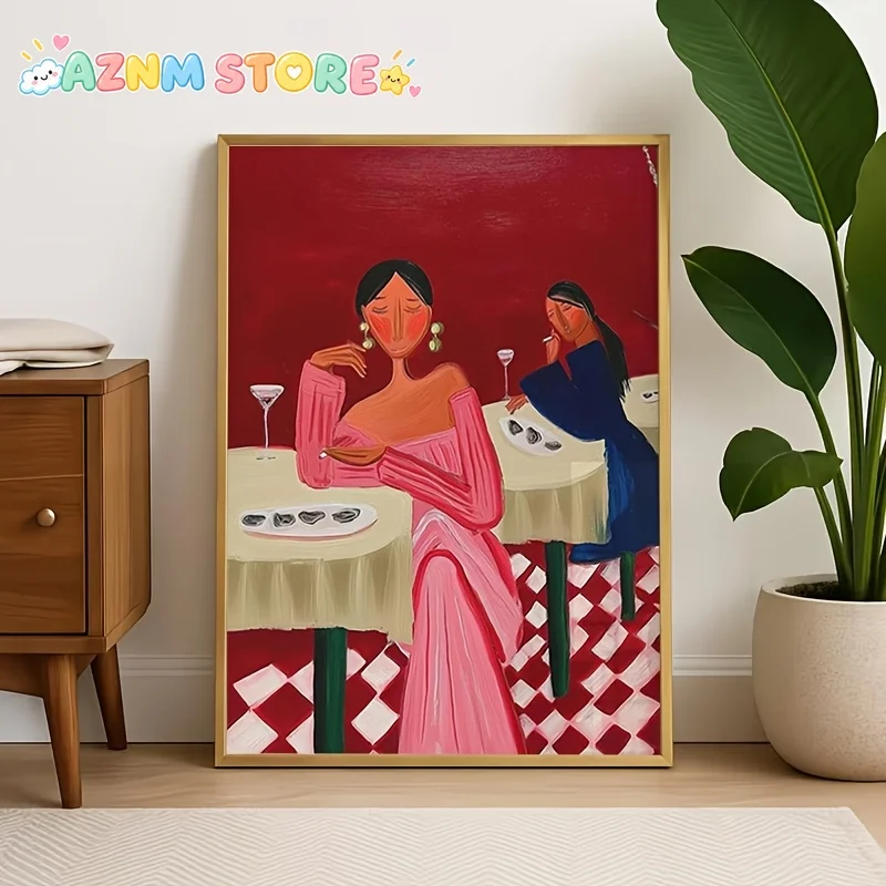 1PC 2D Flat  , Frameless, Oyster Martini Wall Art Print _ Female Restaurant Painting Eclectic Maximalism Poster _ Lounge Rest