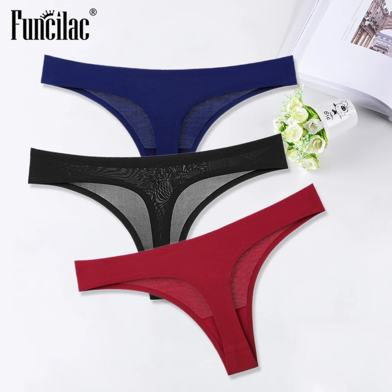 

Sexy Thongs for Women Ice Silk G-String Panties Cotton Seamless Underwear Girls Ladies Bikini Briefs Lingerie Women 3 Pcs/set