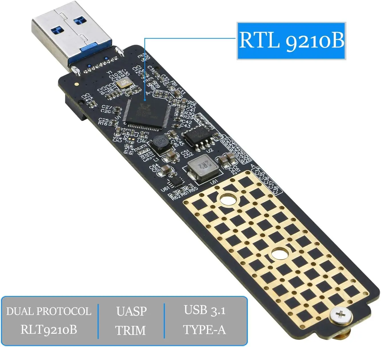

M.2 to USB Adapter,RIITOP NVMe to USB 3.1 Reader Card Compatible with Both NVMe (PCI-e) M Key SSD &(B+M Key SATA Based) NGFF SSD