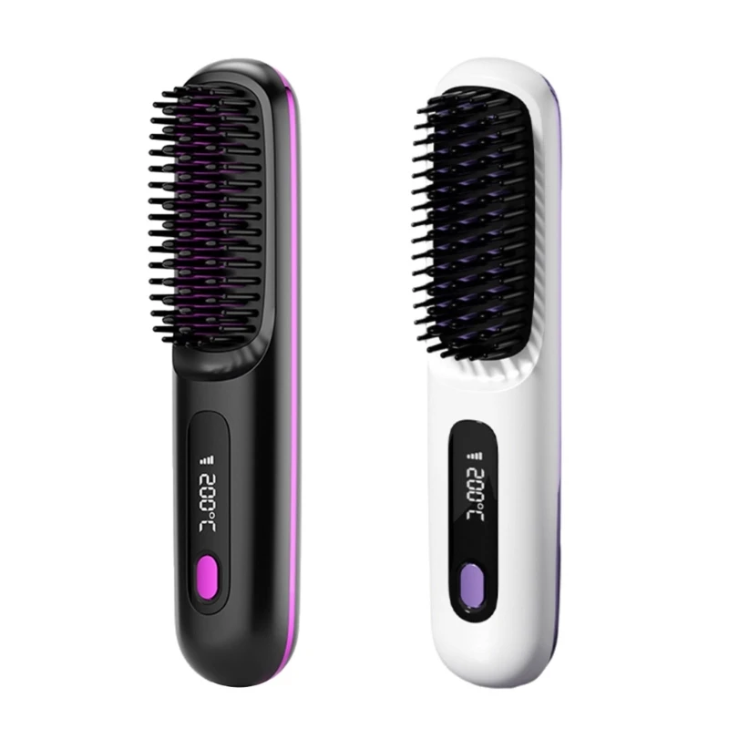 فرشاة تمليس الشعر، مشط عملي للشعر، تسخين سيراميك كهربائي، مشط شعر مستقيم قابل لإعادة الشحن