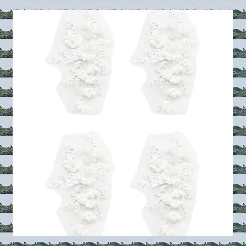 ABQR 4X Beaded Hot Drilling Lace Bridal Beaded Flowers Embroidery Patches For Clothing Wedding DIY Decor Dress Iron