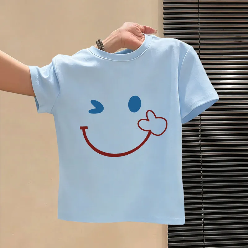 Smiling Face Pattern Printed Children's T-shirt New Personalized Parent-child Outfit Fashionable Casual Round Neck Daily T-shirt
