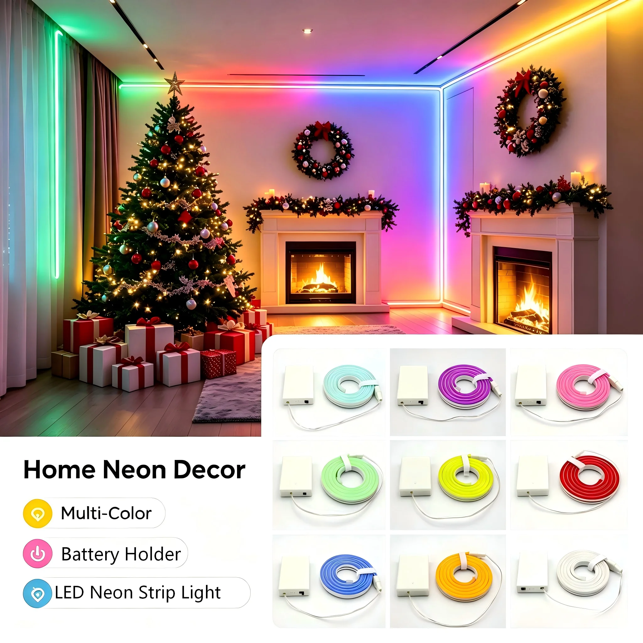 3 Aa Battery-Powered Neon Led Light Strip, 1M/2M/3M/4M/5M, Flexible Neon Light Sign, with Battery Box (Batteries Not Included), Suitable for Bedroom, Kitchen, Tv Background Wall |   Christmas, Halloween, and Birthday P