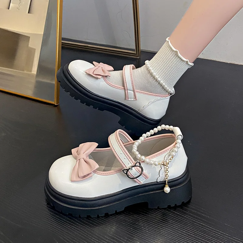 Women Mary Jane Shoes Thick High Heels Pumps Female Lolita Fashion Square Toe Shoes Spring Fashion Platform Party Leather Shoes