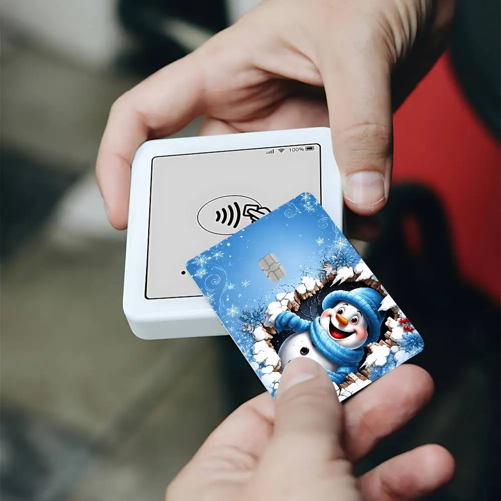 Winter Snowman Christmas Card Stickers Ultra-thin Waterproof Scratch Resistant Sticker, Personalized BankCardSticker