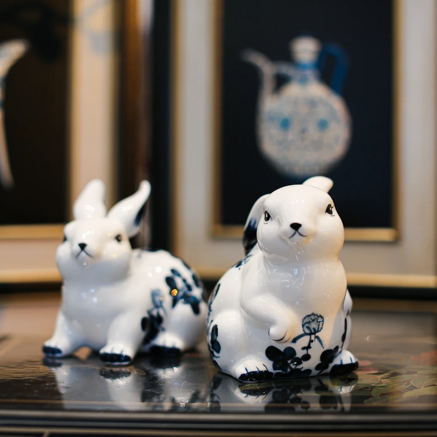 DS01 Creative Ceramic Rabbit Sculpture Artwork Furniture Living Room Decoration Desktop Entrance Ornament