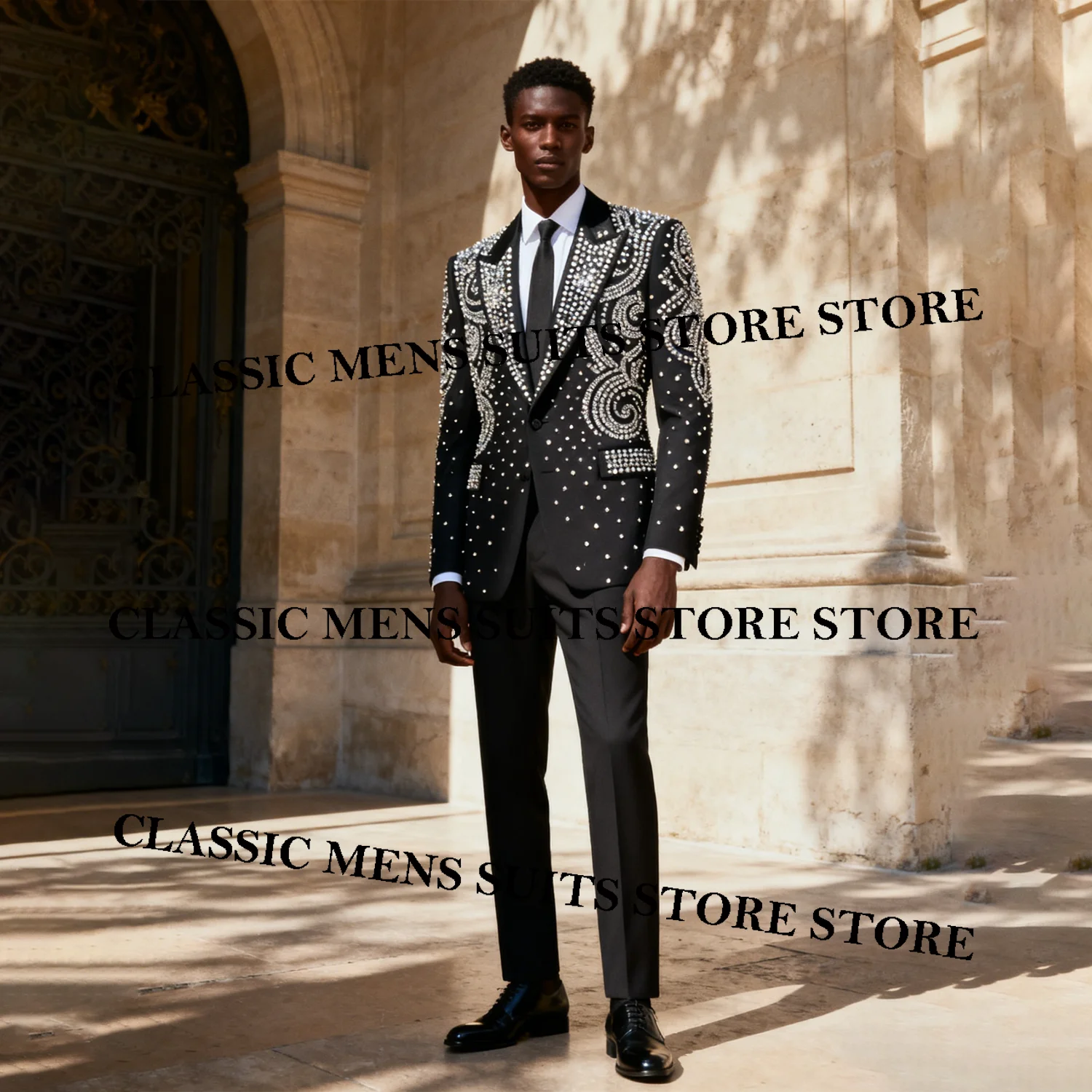 

Роскошные тонкие мужские костюмы, однобортные Ropa hombre, индивидуальные комплекты из 2 предметов, мужские пиджаки для жениха, свадебные смокинги со стразами и бисером