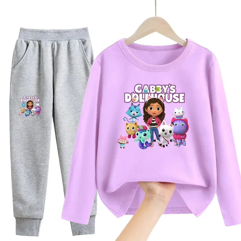 New Autumn Gabby's Dollhouse Set Baby Girls T shirt Pants sets Toddler Gabbys Cat-Tastic Girl Christmas Birthday Party Clothing
