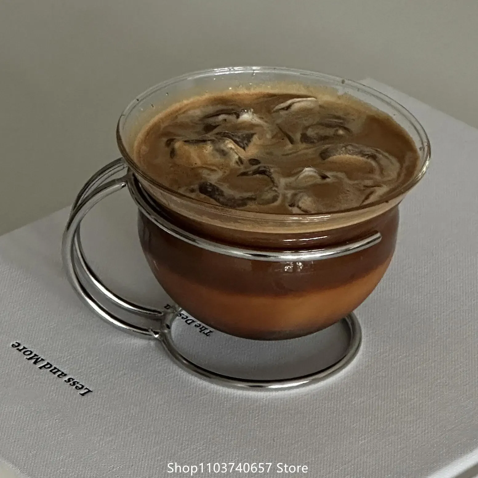 Creative Retro Coffee Tea Glass Cup Stainless Steel Shelf  Line Tea Cup Set Plate High Borosilicate Glass  Tea Glass Cup