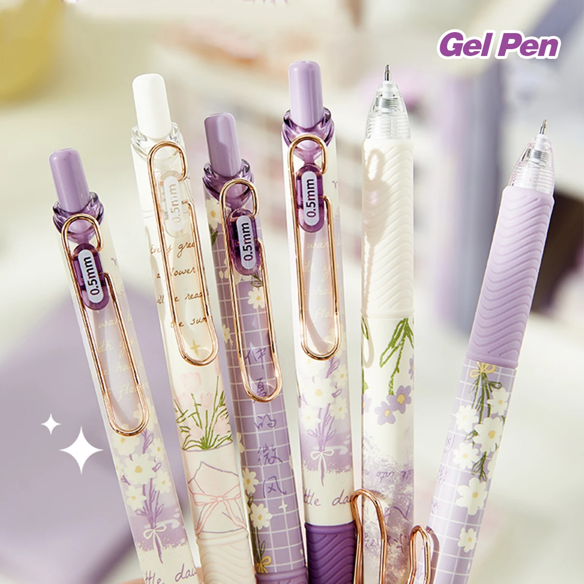 4 Pcs Flower Gel Ink Pens, Retractable 0.5mm Quick Drying Ink, Fine Point Writing Pens, Cute Aesthetic Kawaii Stationery