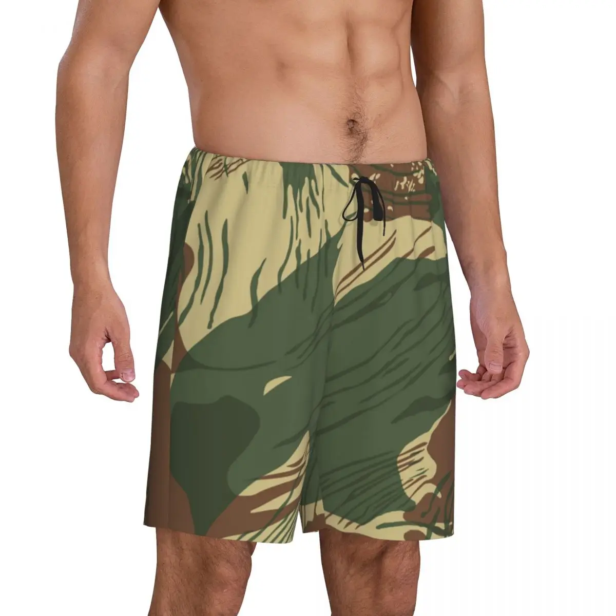 Custom Print Men\'s Rhodesian War Camouflage Pajama Bottoms Camo Sleepwear Pjs Sleep Shorts with Pockets