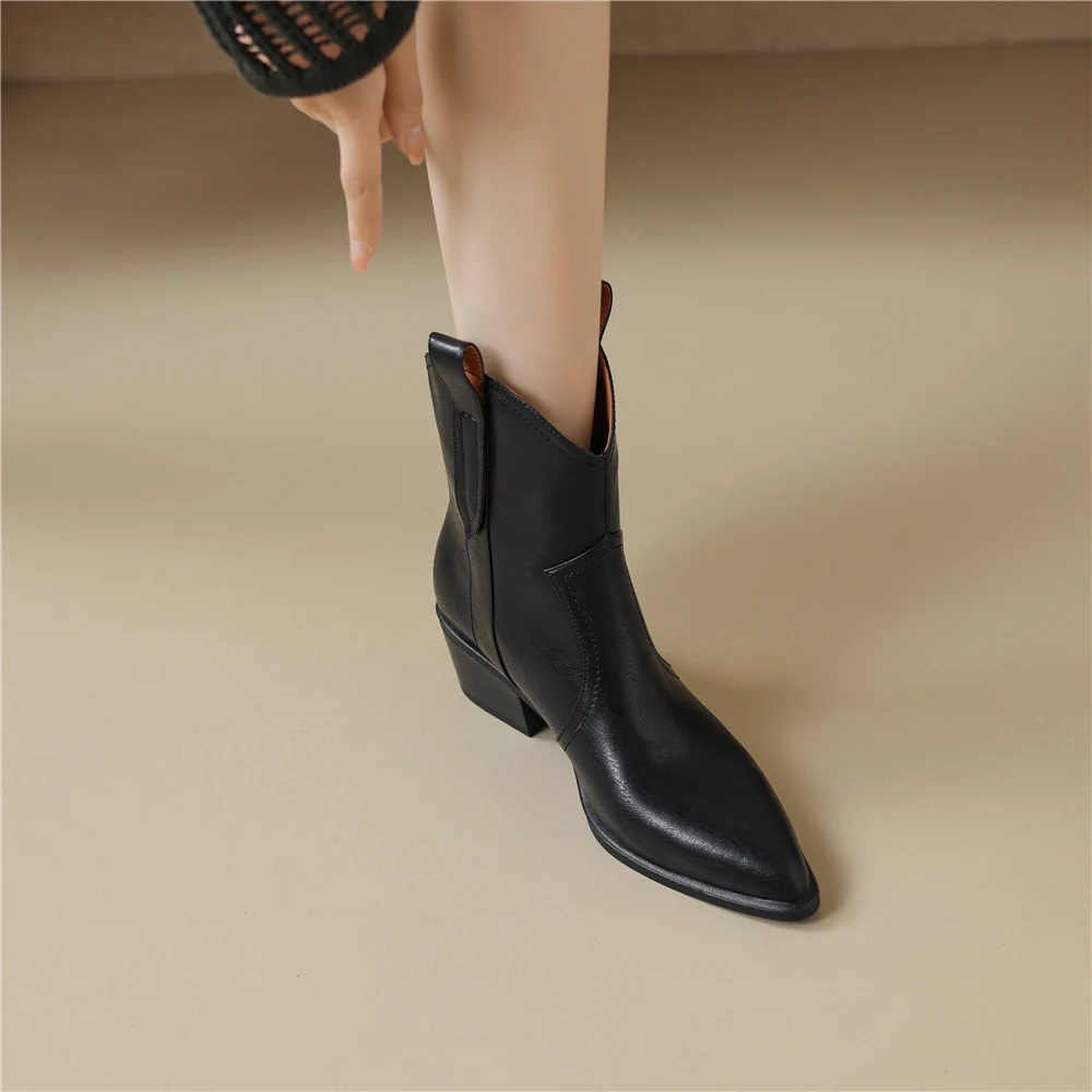 FEDONAS Vintage Women Genuine Leather Ankle Boots Thick Heels Pointed Toe Shoes Woman Retro Chelsea Short Boots Office Lady New