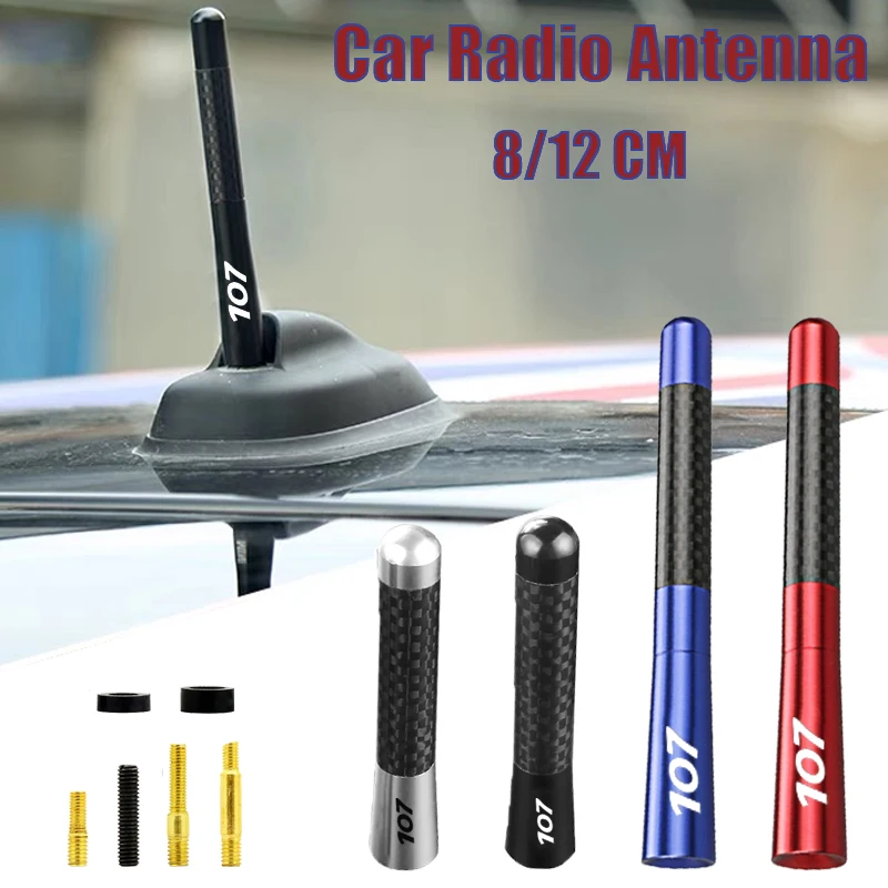 8CM 12CM Carbon Fiber Metal Car Roof Antenna For Peugeot 107 Logo Long Short Enhanced Signal FM/AM Receiving Antennas Accessory