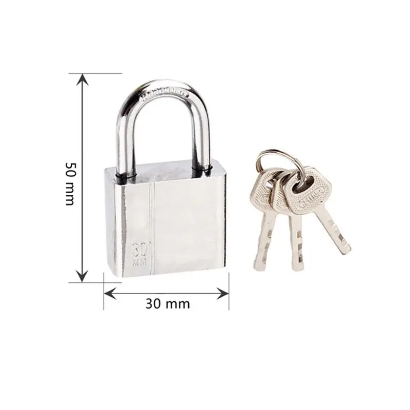 Stainless Steel Padlock With 3 Keys Anti-theft Safety Door Lock Multi-functional Mini Locks Keys Kit Solid Lock 30X50MM