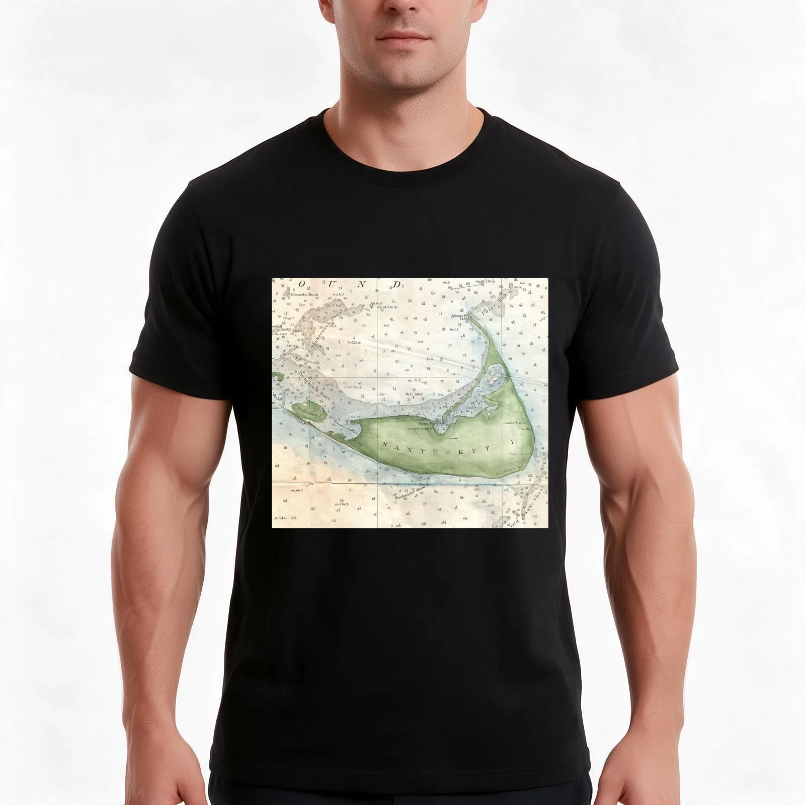 Vintage Map of Nantucket (1857) T-Shirt, Summer Casual Cotton Tee, Oversized Streetwear Tops, Vintage Graphic Print, 100% Cotton