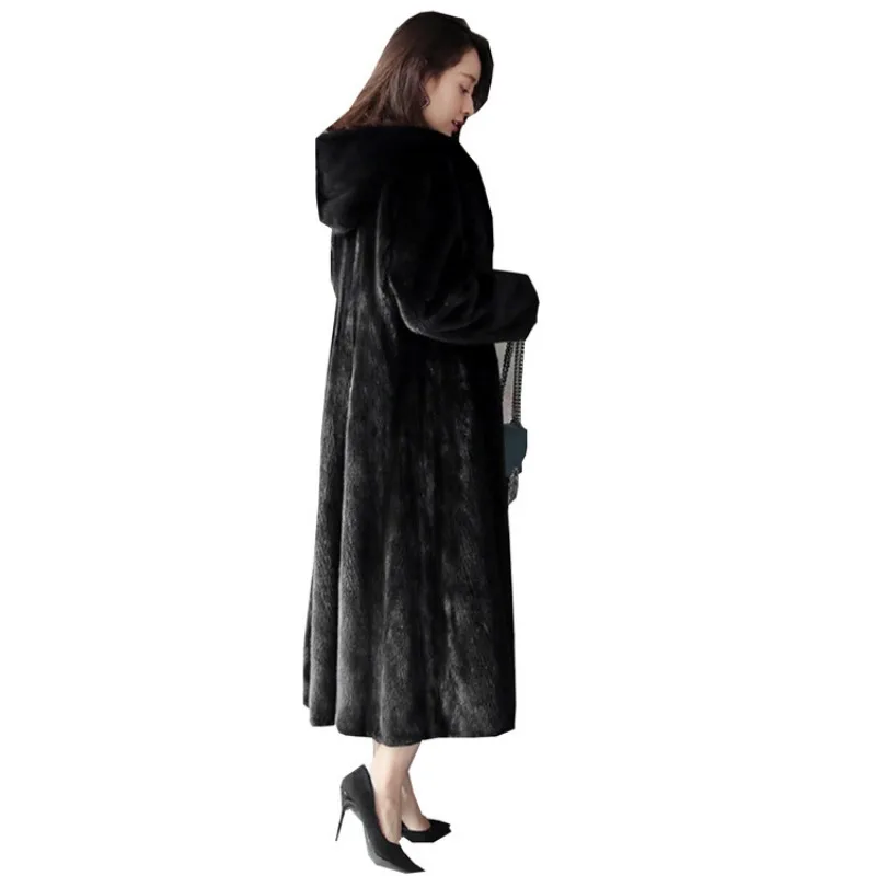 Luxury Brand Fur Coats Women Big Size Long Faux Fur Jacket Hooded Warm Thick Winter Outerwear Black Faux Mink Fur Coat Clothing