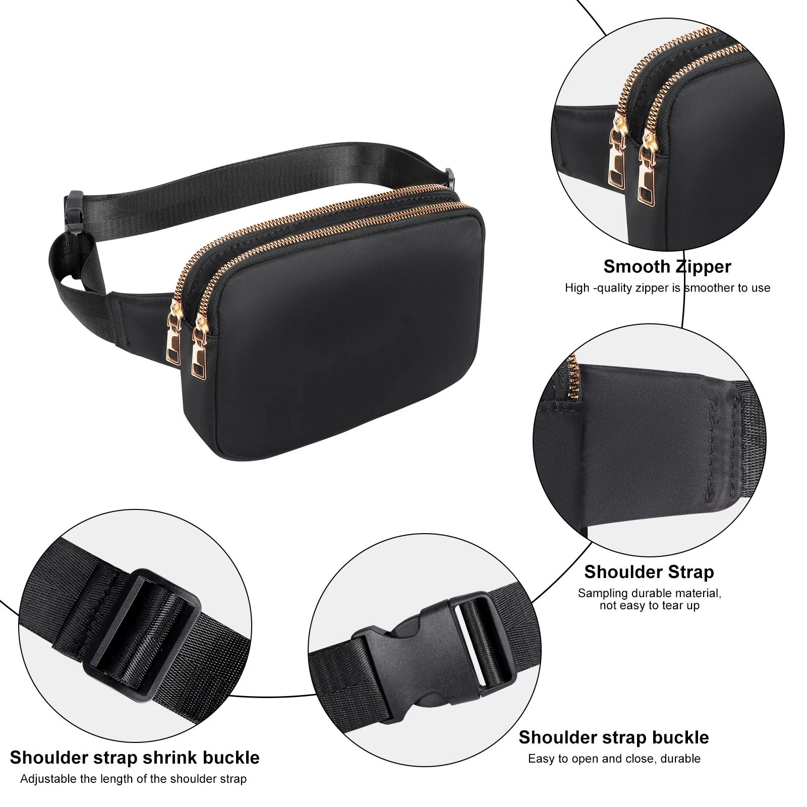 Polarshe Customized Waist Bags Add Your Design LOGO Personalize Duble Zipper Fanny Pack Belt Bag Phone Pouch Running Gym Bags