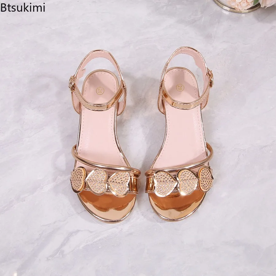 2026 Summer New Girl's Princess Sandals Fashion Rhinestone Children's High Heels Non Slip Older Kids Casual Versatile Sandals