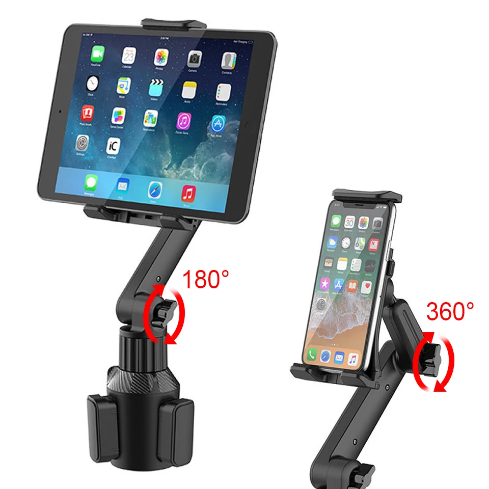 HKZA Tablet Cup Holder Mount 360 Adjustable Smartphone Holder Car 270 Tilt Bar Triangular Base Ram Mount Tablet Holder for SUVs