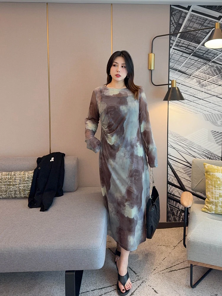 

VOGANA Женский комплект из двух предметов: свободное макси-платье с эффектом похудения и принтом тай-дай, весенний повседневный стиль, корейская мода, смесь полиэстера