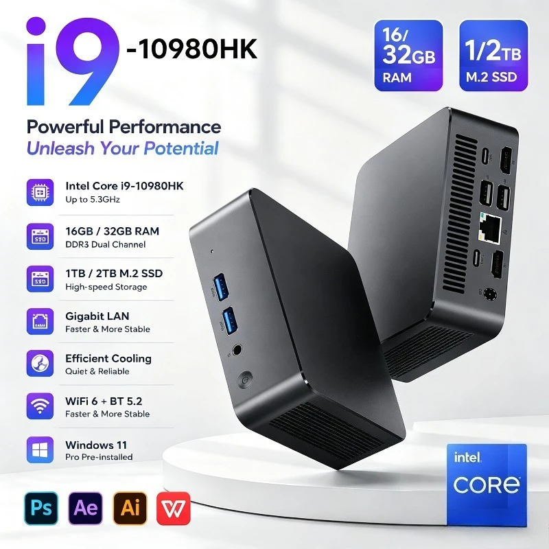 2026 Mini PC Windows 11 Pro Intel I9-10980HK 16GB RAM 1TB 2TB SSD PC Gamer Computer Dual WIFI 6 BT5.2 4K HD Gaming Desktop