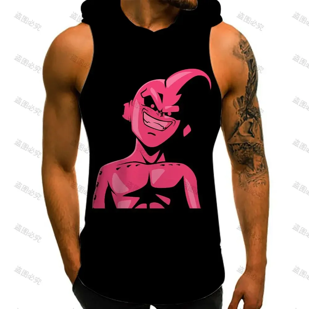 

Men's Vest With Hood Dragon Ball Z Gym Goku Sleeveless Vests European Size Harajuku 2024 Anime S-3XL Summer Vegeta Streetwear