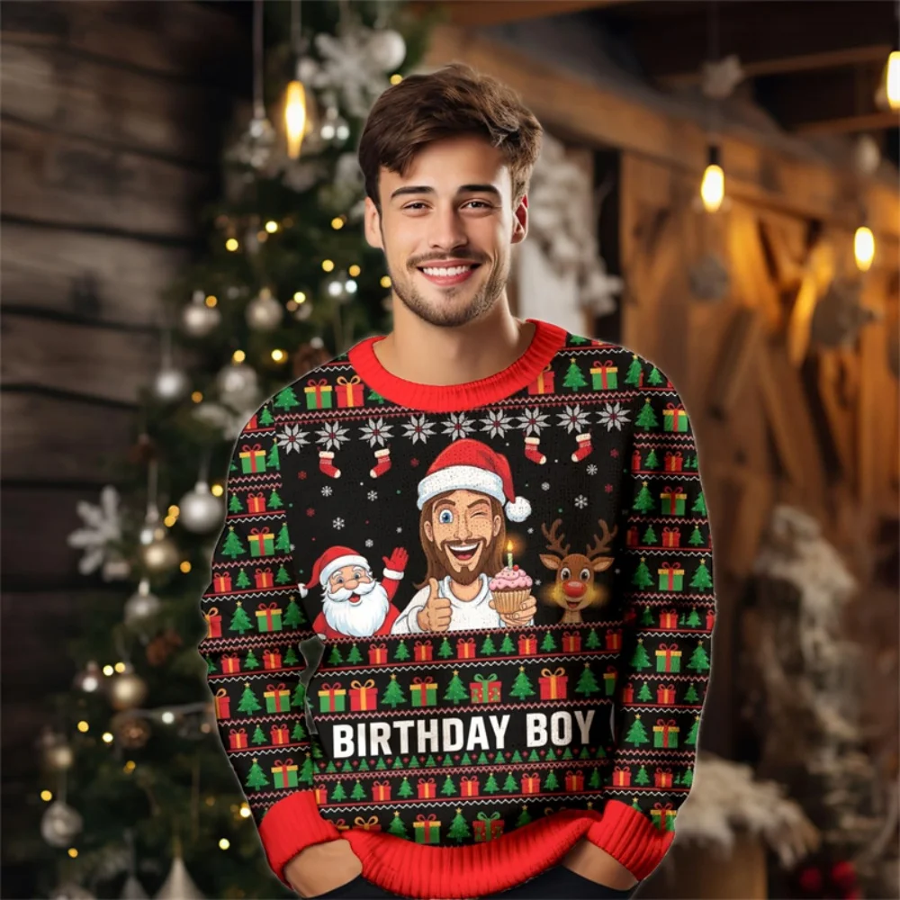 

Fashion Santa Claus Jesus Graphic Christmas Sweatshirt Autumn Winter Holiday 3D Printed Ugly Sweater Casual Oversized Pullovers
