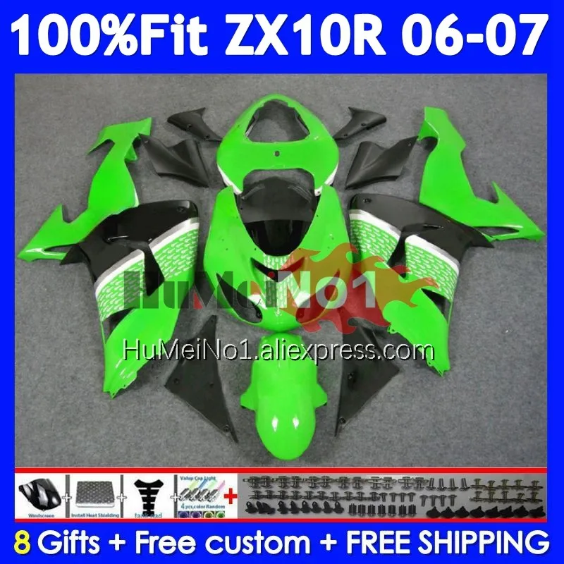 Injection Body For KAWASAKI NINJA ZX-10 ZX 10R 10 R ZX10R Green black 06 07 217No.11 1000CC ZX1000 CC ZX-10R 2006 2007 Fairing