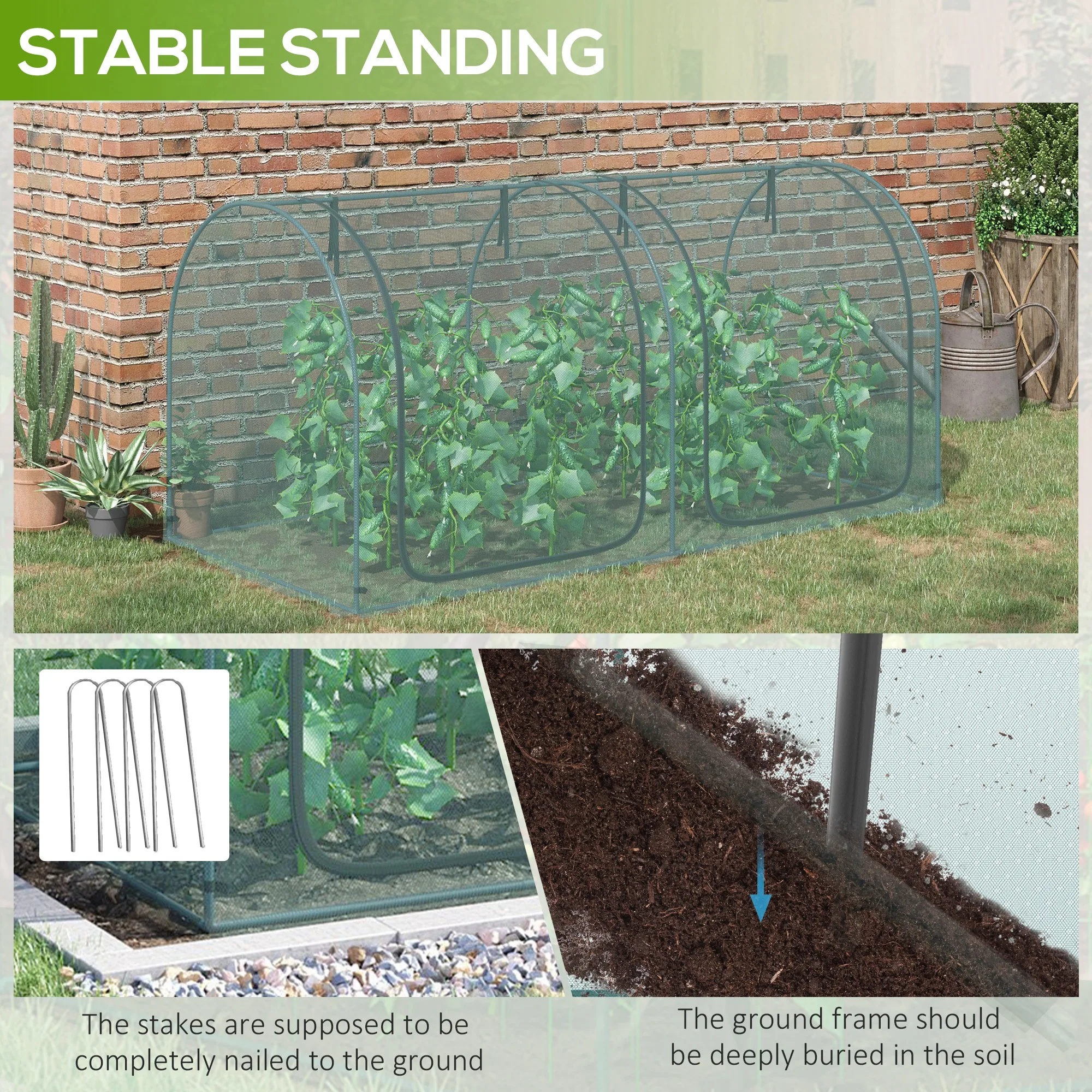 

Темно-зеленый сетчатый тент для растений с 2 откидными дверями, стальным каркасом и сумкой для хранения, 2.49x1.2x1.2м, клетка для растений.