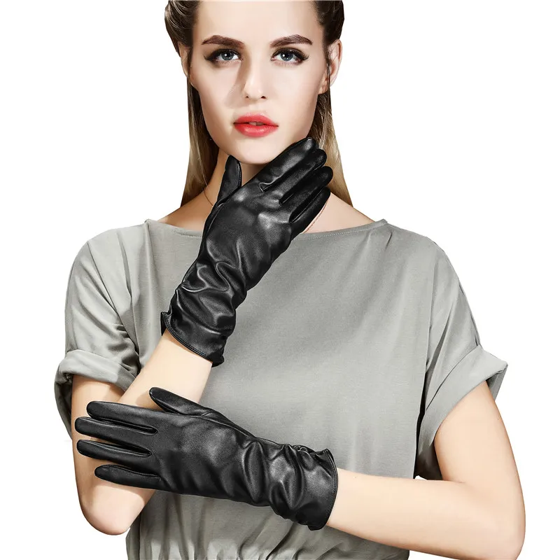 28cm Women's Extended-Length First-Layer Sheepskin Warm Fleece-Lined Gloves, Fashionable and Versatile for Parties and Performances, Support Full Palm Touch Screen