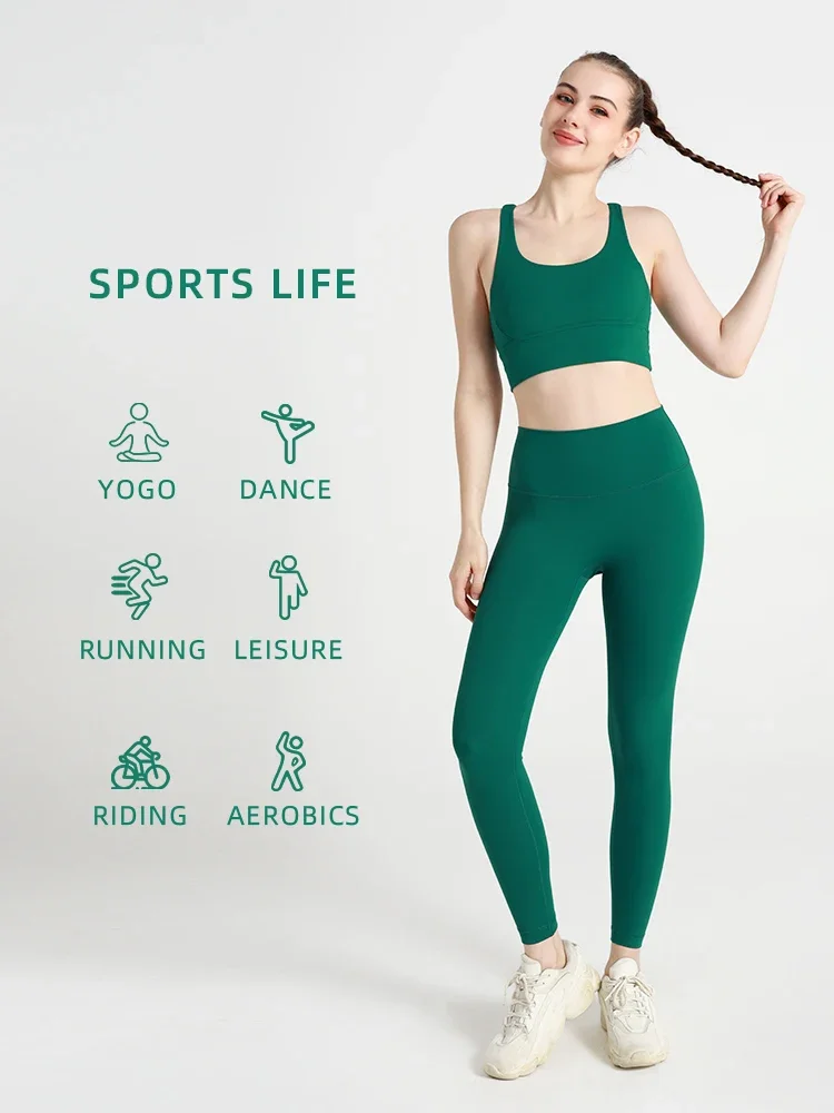Summer New 2 Piece Yoga Clothes Women\'s Tracksuit Athletic Cross Back Nylon Yoga Top Women Sports Bra Leggings Pilates Fitness