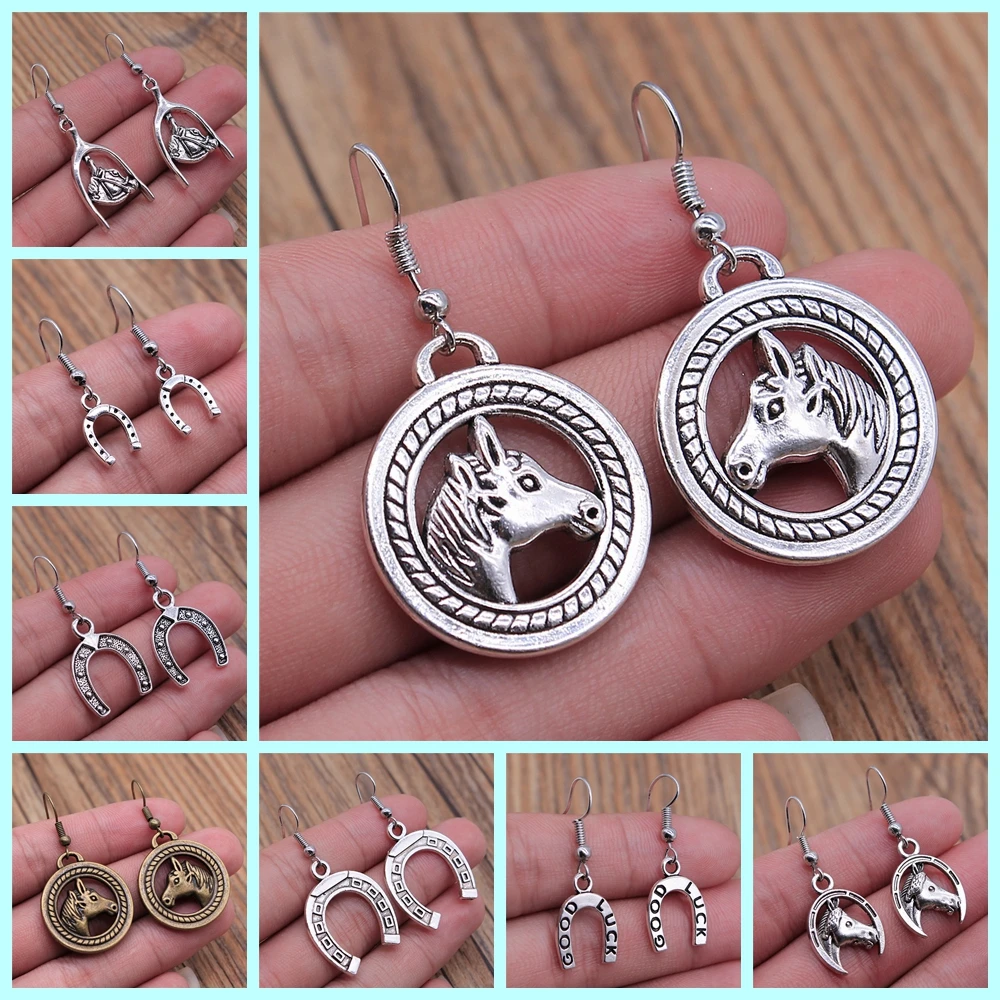 Vintage Lucky Horseshoe Pendant Dangle Drop Earrings For Women Girls Good Luck Jewelry Fashion Jewelry Gift