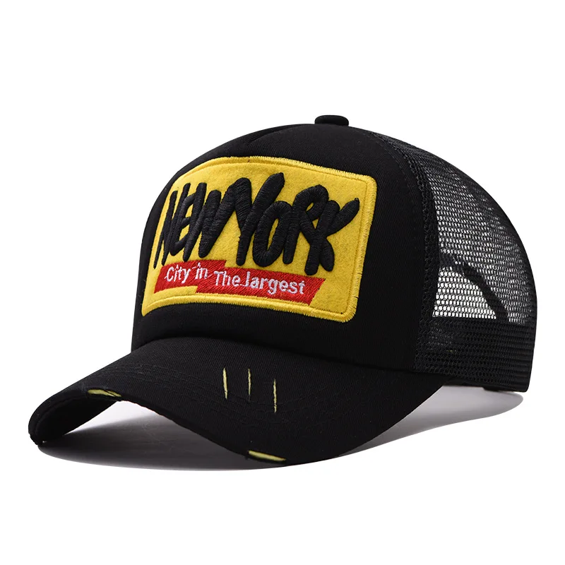 قبعة بيسبول مطرزة من بروكلين - قبعة شمس عصرية من القطن الشبكي للجنسين، قبعة شمس عصرية قابلة للتعديل في الهواء الطلق