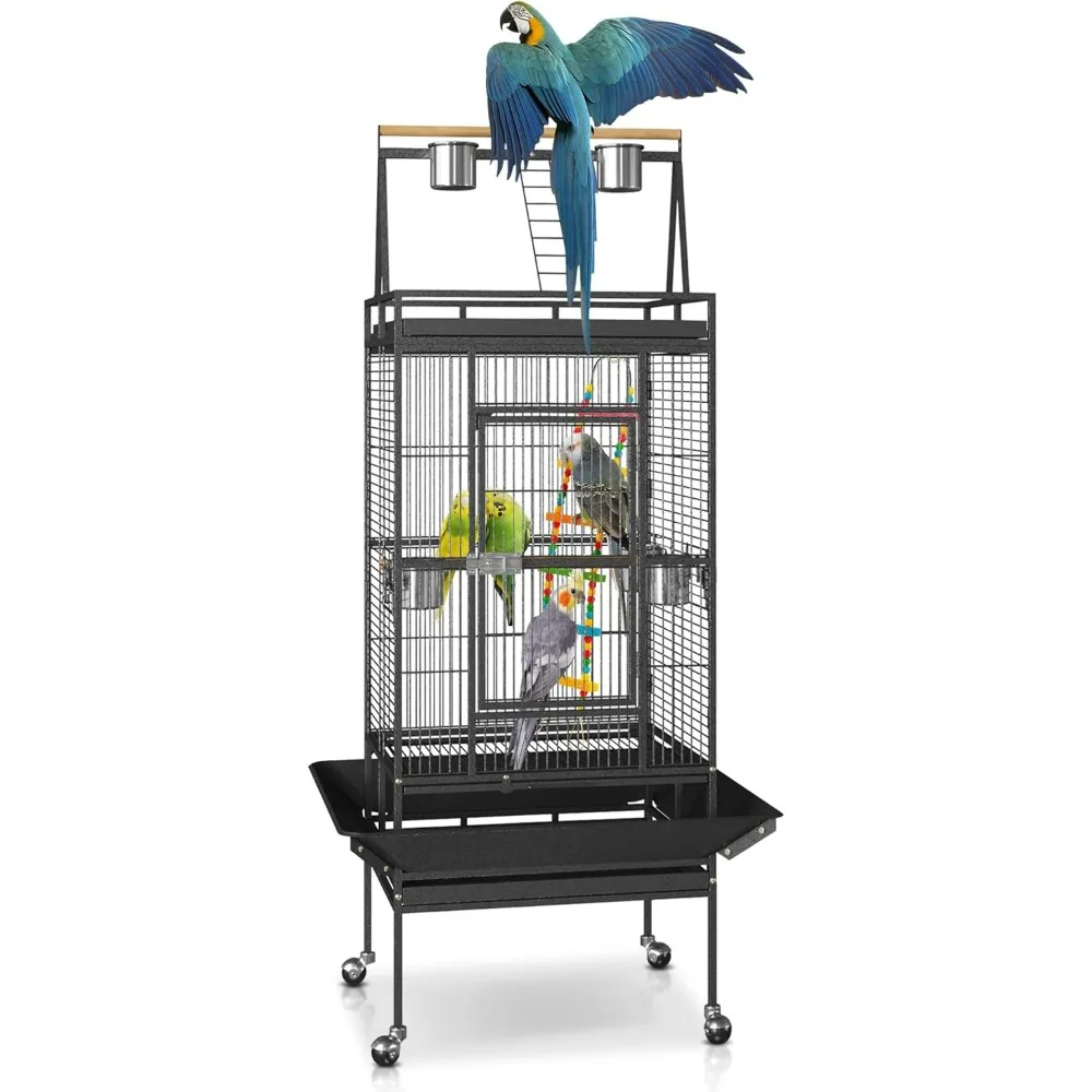 

68-inch Large Bird Cage with Rolling Stand African Grey Parrot Chinchilla Finch Cage Pet Wrought Iron Birdcage