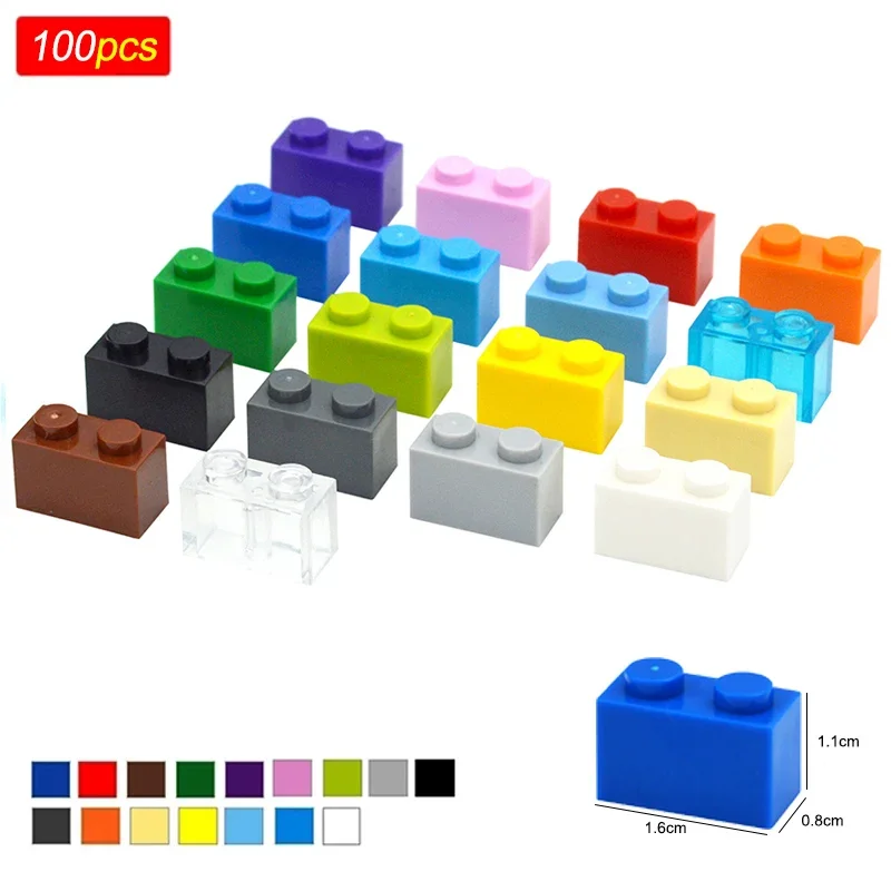 100pcs Bricks Compatible 3004 1x2 Dots DIY Building Blocks Thick Figures Brick Educational Creative Construction Toys For Kids