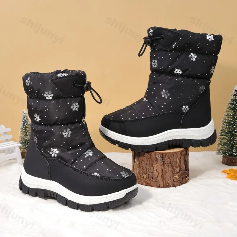 Winter Girls Boys Snow Boots Children's Knee-high Boots New 2026 Warm Plush Outdoor Platform Non Slip Kids Waterproof Long Boots image 3