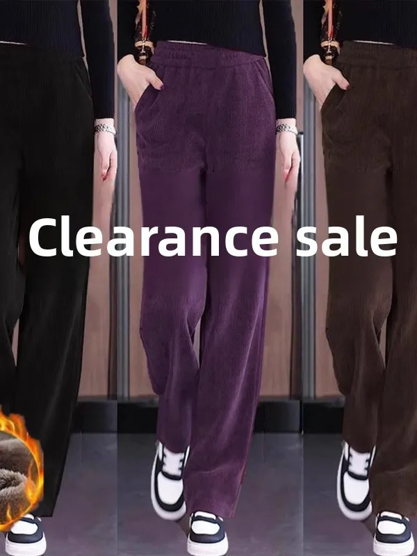 Pantalon à jambes larges en velours côtelé pour femme Pantalon droit décontracté en velours d'agneau taille haute élastique en fibre de polyester résistant t...