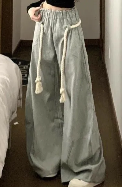 بنطال ذو قصة أرجل واسعة بنطلون نسائي شتوي مبطن بالصوف قطيفة بطبقة مزدوجة مريح بطانة لطيفة ملابس نوم مرنة الخصر Harajuku #5