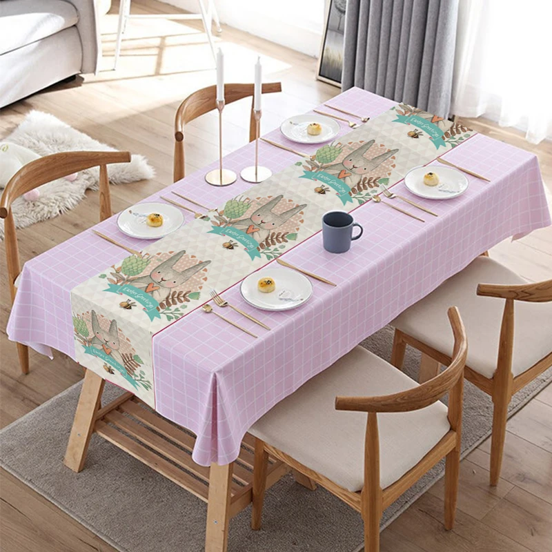 Easter Bunny Table Runner Gnome Rabbit Wedding Decor Anti-stain Rectangular Tablemat Easter Placemat Dining Table Decoration